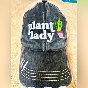 “Plant Lady” distressed embroidered baseball cap with snake plant, adjustable